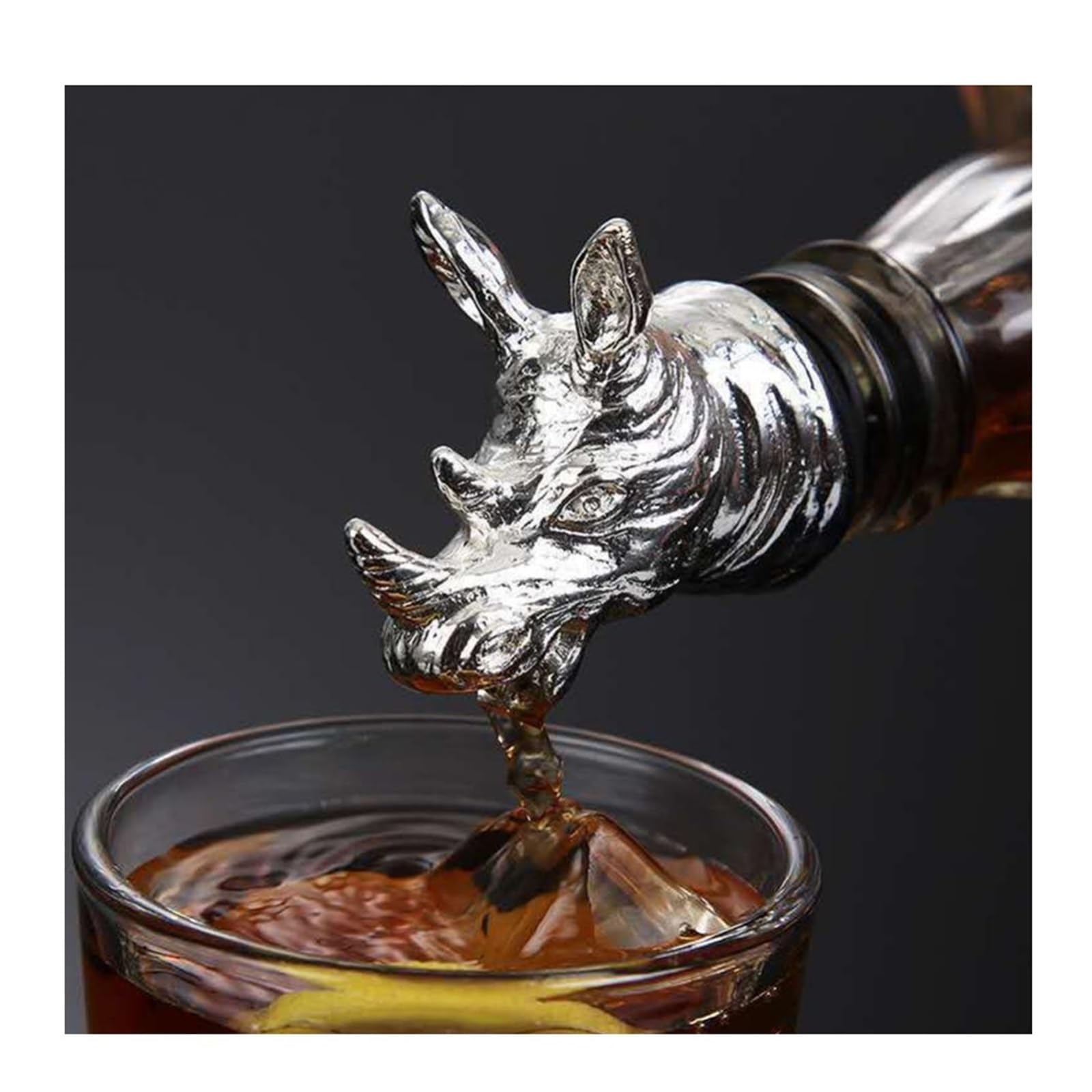 Dispensador de botellas metalico rinoceronte plateado 10.8cm* 5.5cm